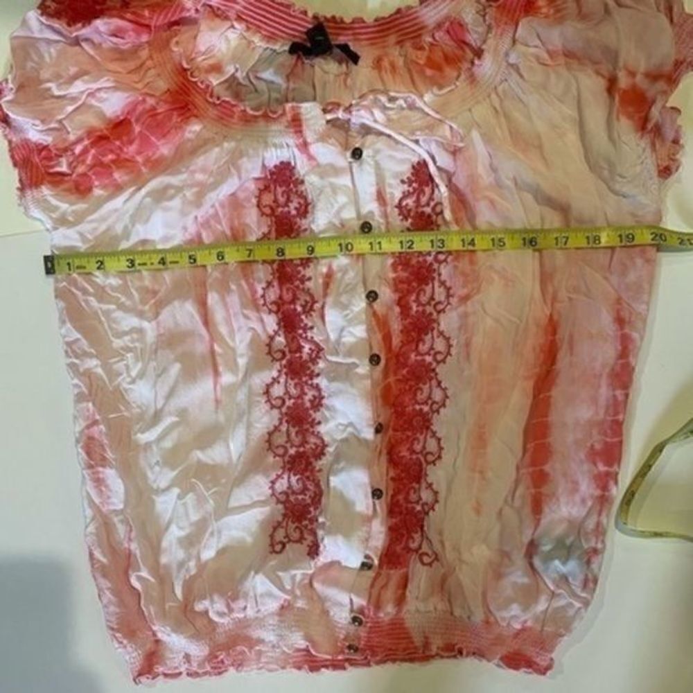 Fever Peasant Boho Shirt Coral Orange White Small NWT - Picture 9 of 10